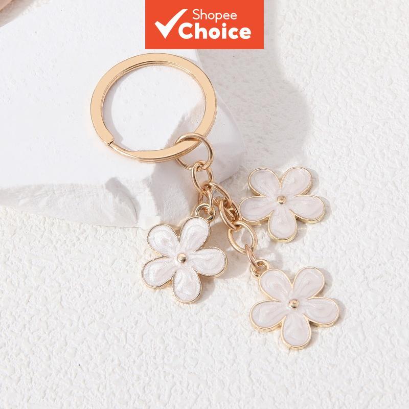 Smiple Lovely Flower Enamel Keychain Plant Key Ring For Women Handmade Jewelry Gift