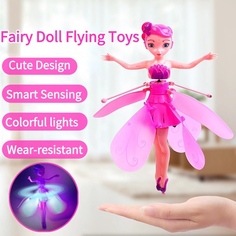 Flying Princess Fairy Doll Mini Drone Toy for Kids Girls Easy to Fly Control Birthday Gift