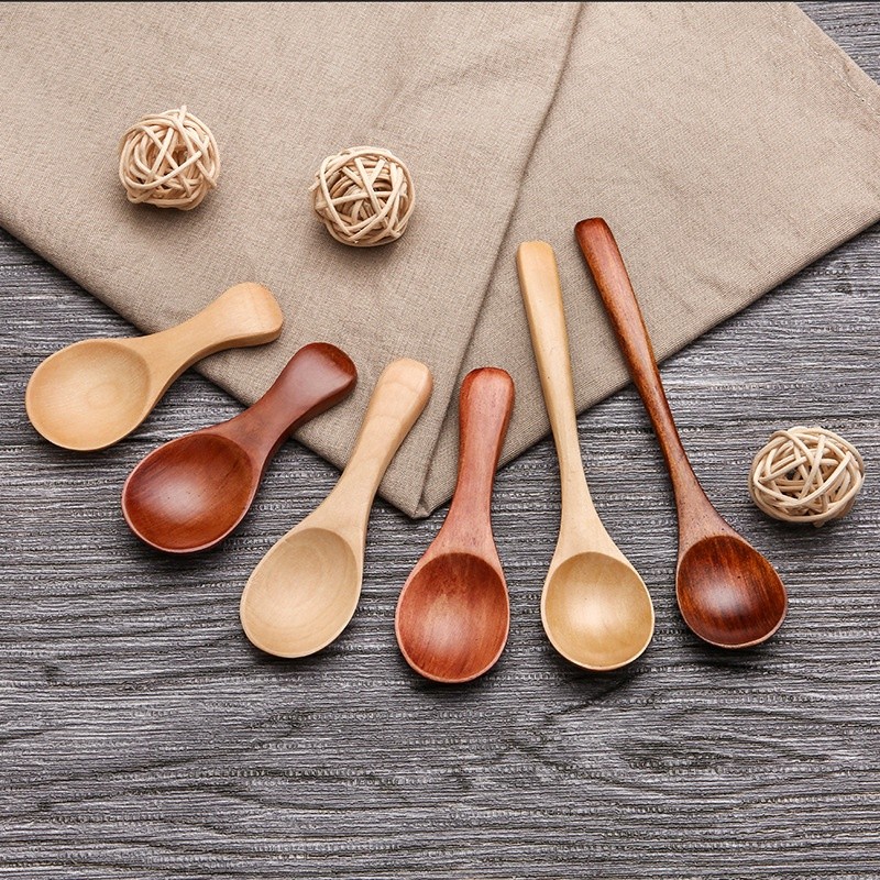 OMMO Bomie Wood Mini Spoon Spices Condiment Salt Bamboo Scoop Honey Soup Utensil
