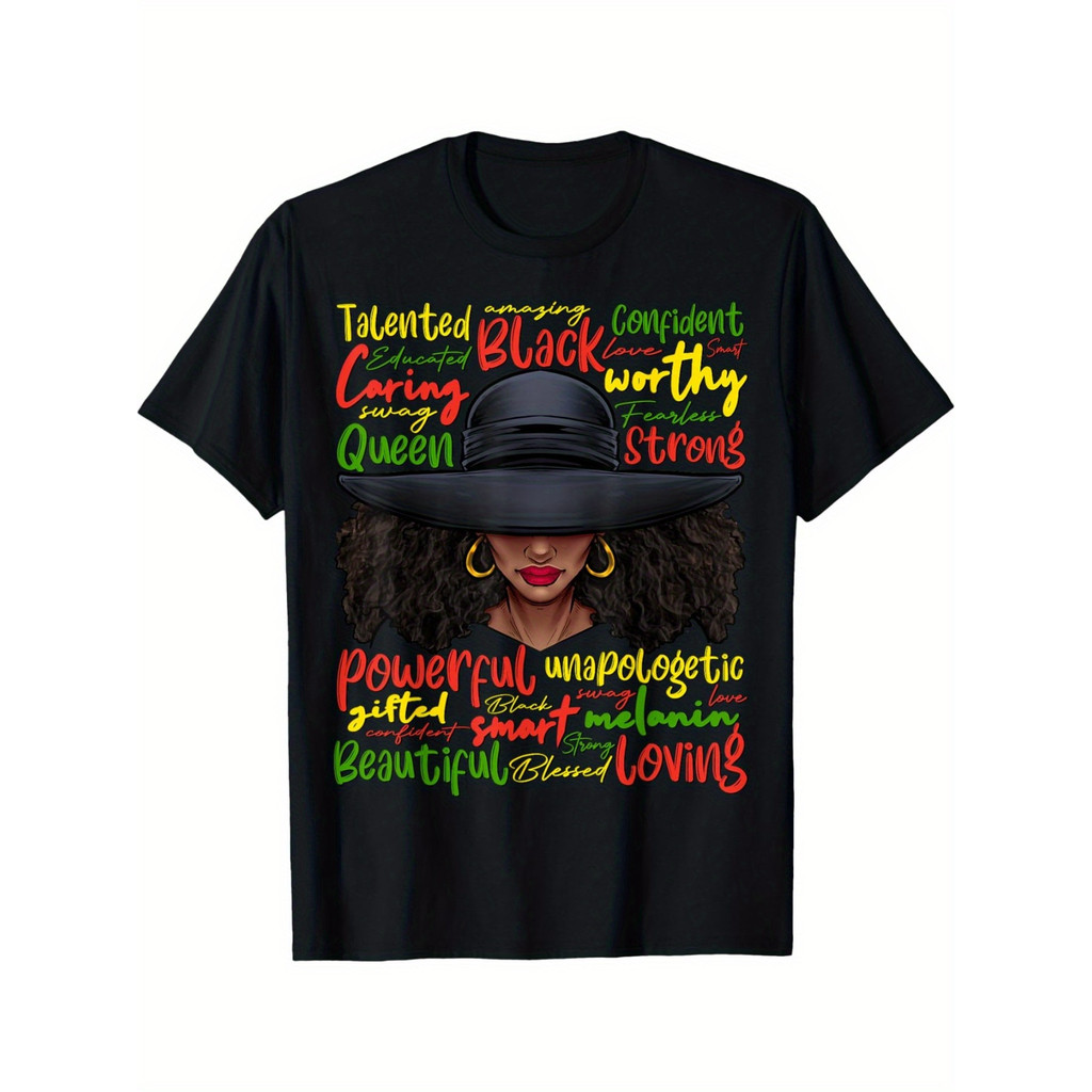 KATUN African Empowerment Women's T-Shirt - Black Cotton T-Shirt with Colorful Images