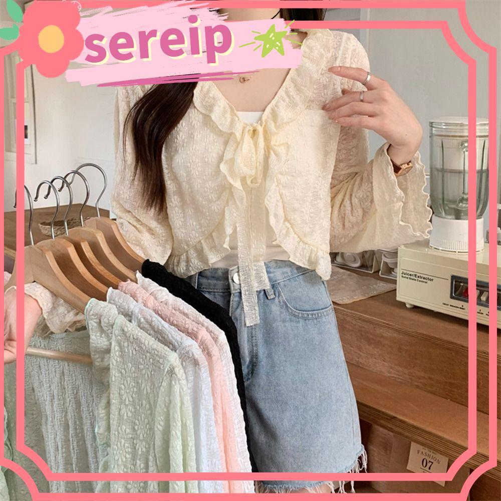 SEREIP Thin Polyester Lace-Up Cardigan with Sun Protection - Women's Long Sleeve