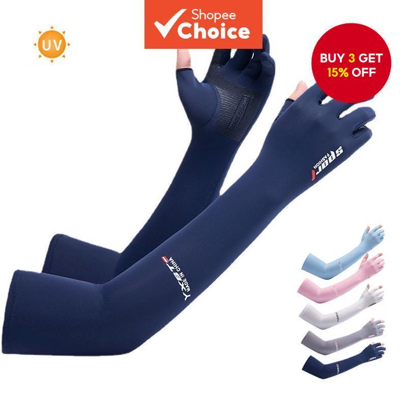 Spf50+ Cooling Arm Sleeves Ice Silk Uv Protection Breathable Half-Finger For Motorcycle/Fishing/Cycling