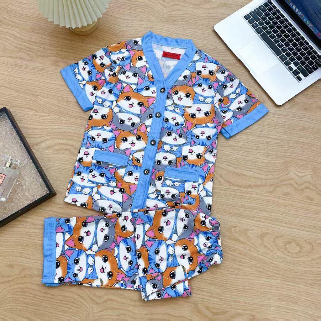 (VITRI SHOP) KIDS PYJAMAS BUTANG ,WARNA TAK PUDAR,MEMERI,COTTON MIX POLYSTER,LENGAN PENDEK SELUAR PANJANG