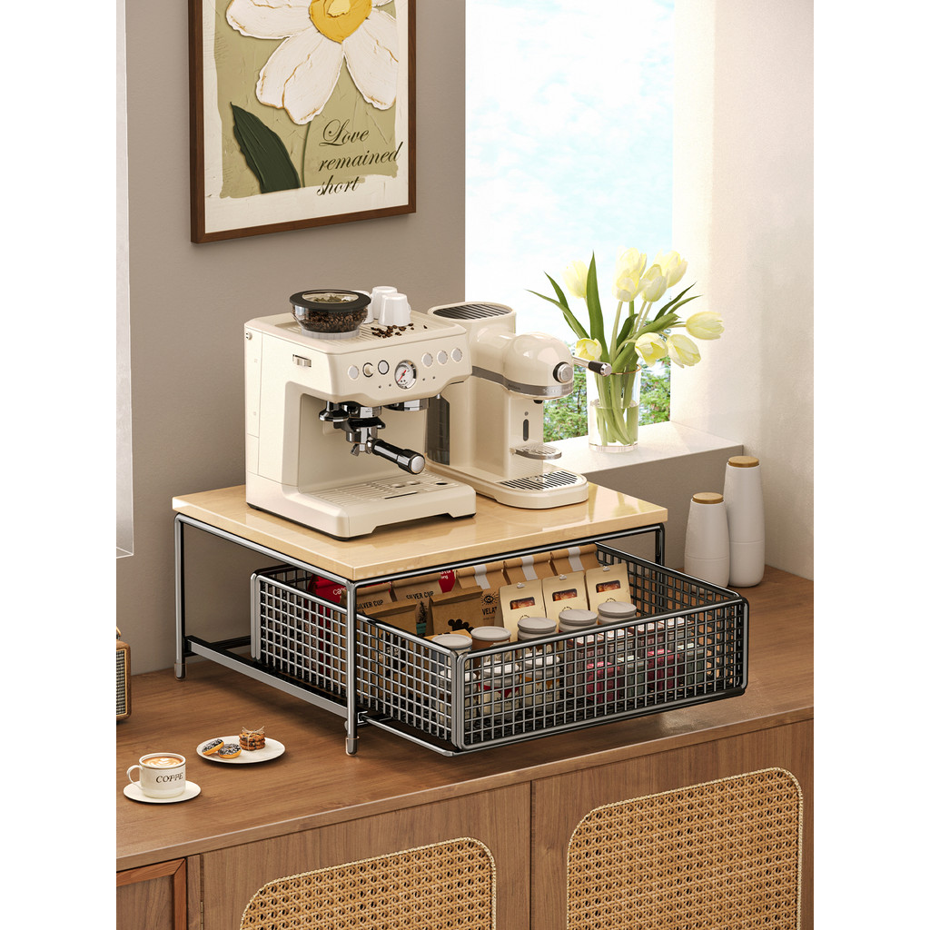 Pull-out Shelf Bar Coffee Machine Storage Rack Layered Tea Bag Capsule Storage Box with Drawer Countertop Display Rack