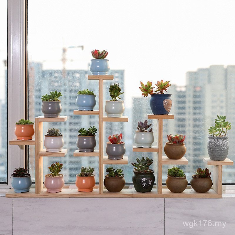 Multi-Layer Indoor Cloud Flower Pot Stand Flower Shelf Storage Solid Wood Bay Window Sill Small Flower Stand Desktop Balcony Succulent Living Room SUFL