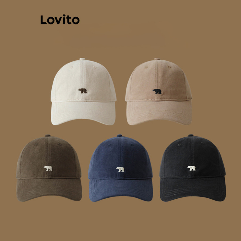 Lovito Sporty Plain Embroidery Polar Bear Hat Pickleball Women LFA08409 (Army Green/Khaki/Off White/Navy Blue) | Lovito Topi Sukan Warna Tunggal Corak Jahitan Beruang Putih Pickleball Perempuan LFA08409 (Hijau Tentera/Kaki/Putih Krim/Biru Laut)