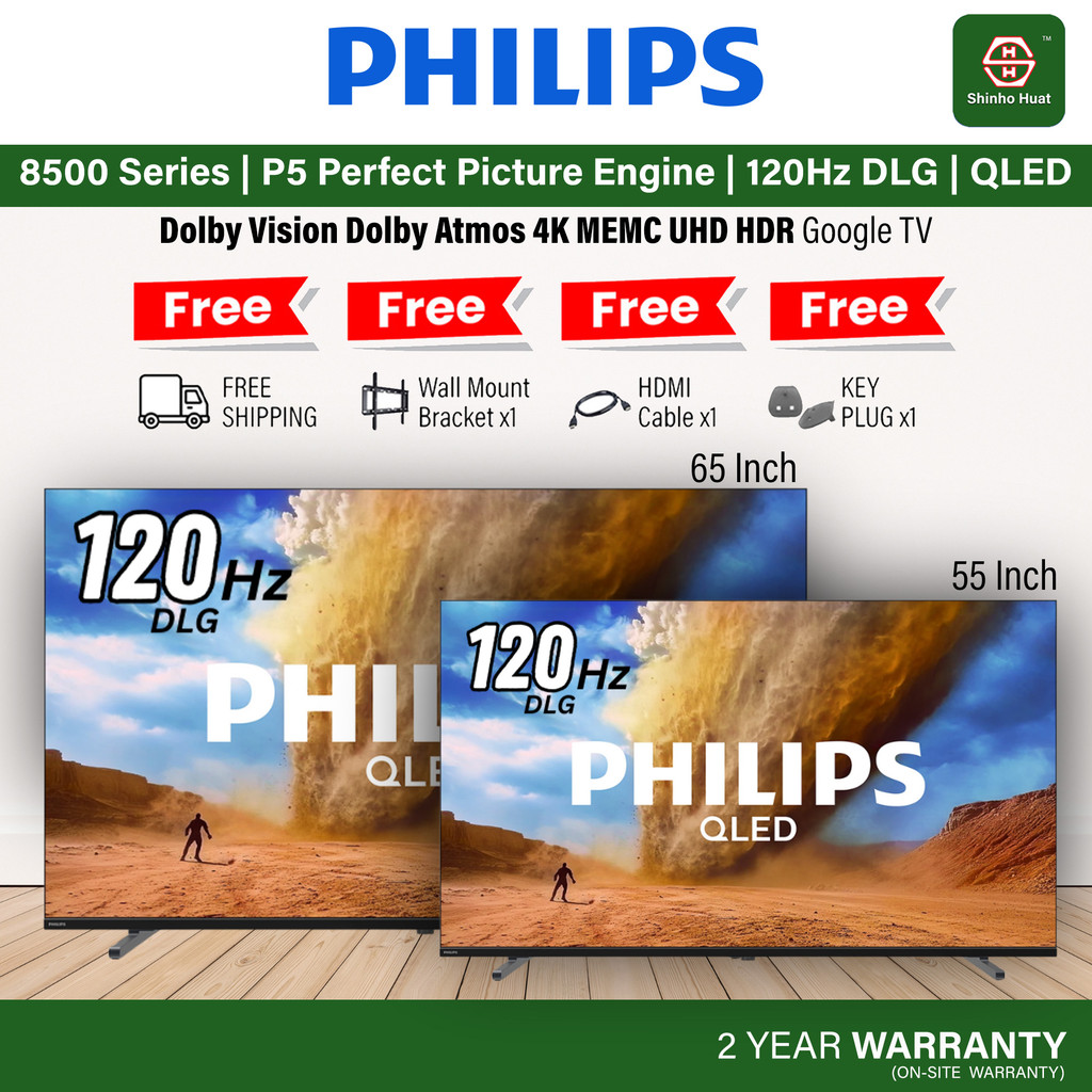 Philips 55 65 Inch 4K UHD HDR 120Hz DLG QLED Google TV 55PQT8530/68 65PQT8530/68 Dolby Vision Dolby Atmos