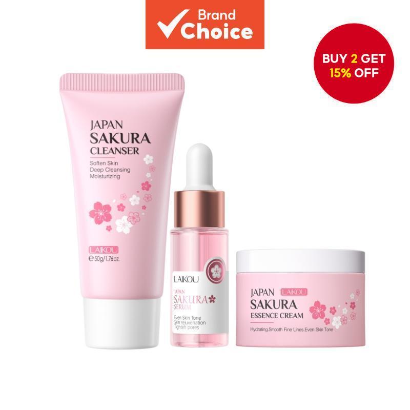 LAIKOU Sakura Fac e Cleanser 50g + Sakura Serum 17ml + Face Cream 25g Skin Care Set