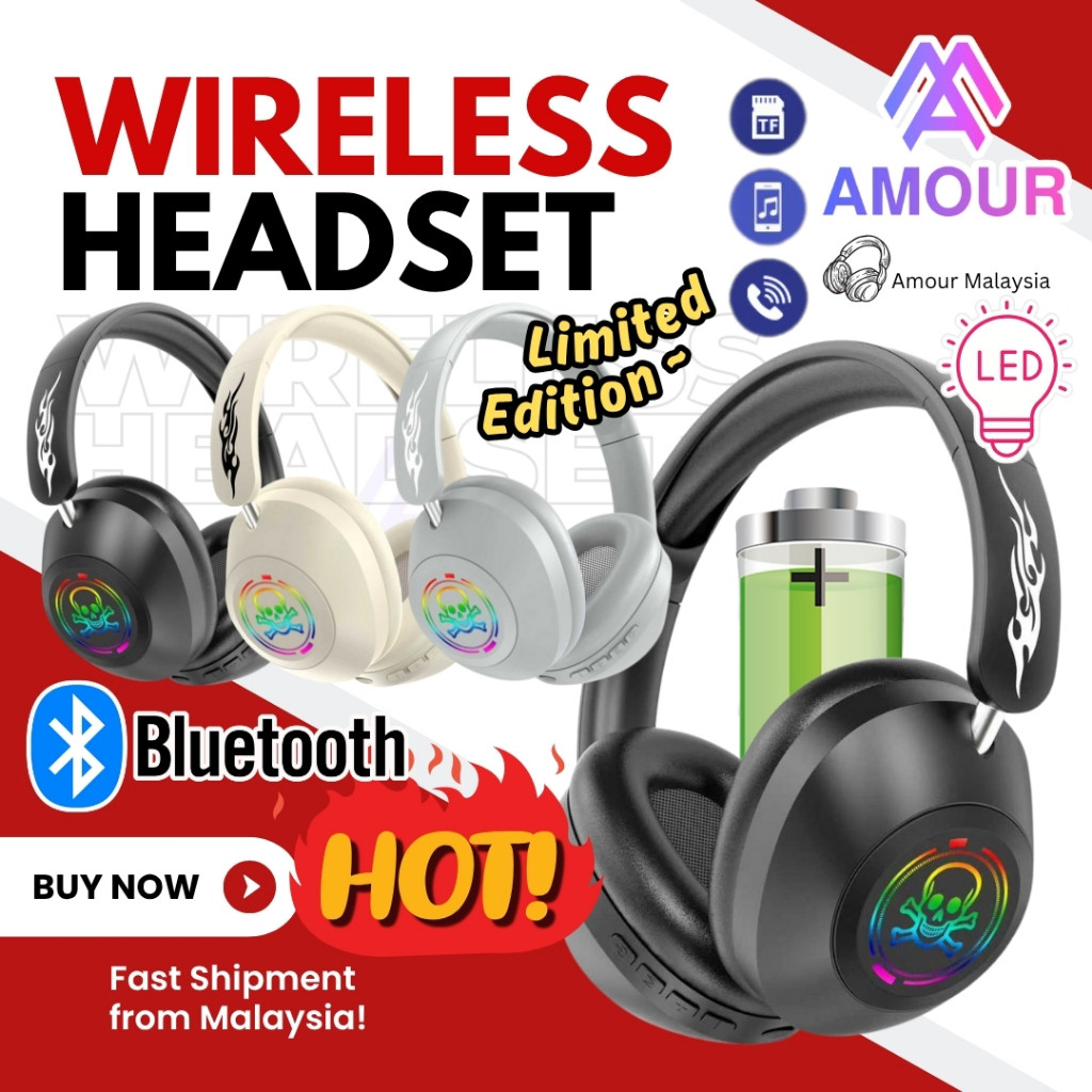 🔥NEW🔥RGB Light Fon Telinga Tanpa Wayar Headphone Extra Bass Bluetooth Wireless Earphone Sport Gaming Subwoofer Headset