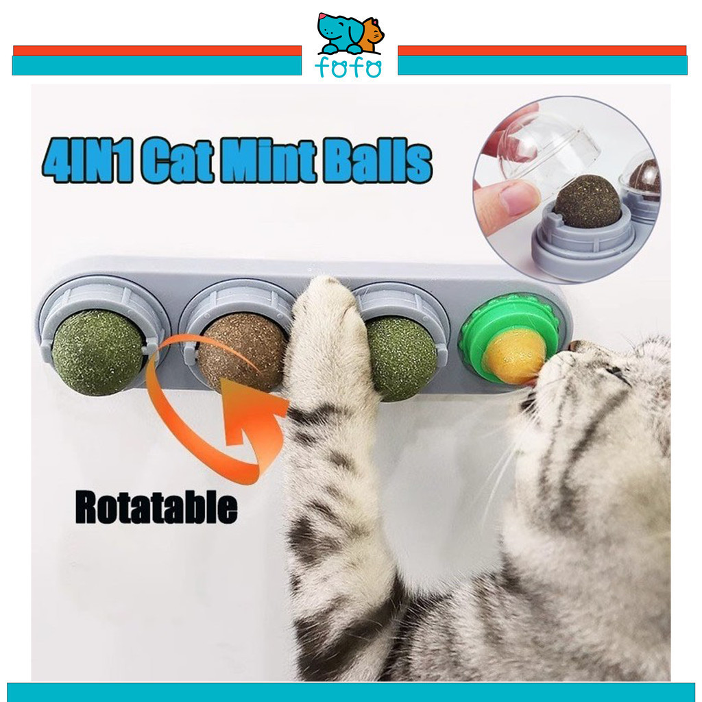 4-in-1 Catnip Ball Upgrade Cat Toy Rotating Cat Mint Ball, Increases Appetite, Self-adhesive Catnip for Cats