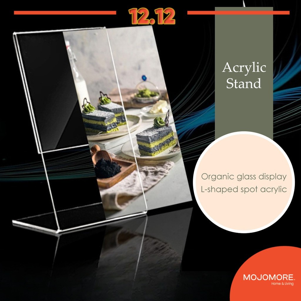MOJOMORE Acrylic Stand A4 / A5 / A6 Size <L  and T Shape> Menu Paper Poster QR Code Frame Holder Display Thick Material