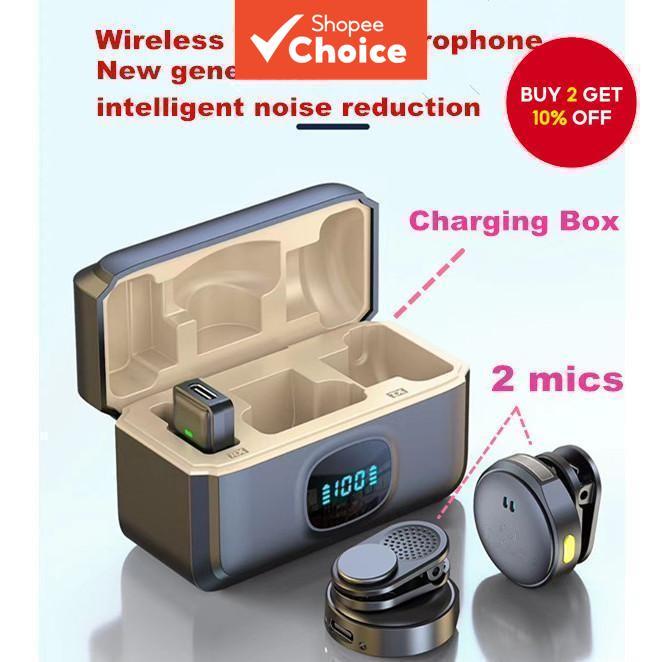 Wireless Lapel Microphone Magnetic Mic with Charging Box for Cellphone Vlog Videoke Teaching