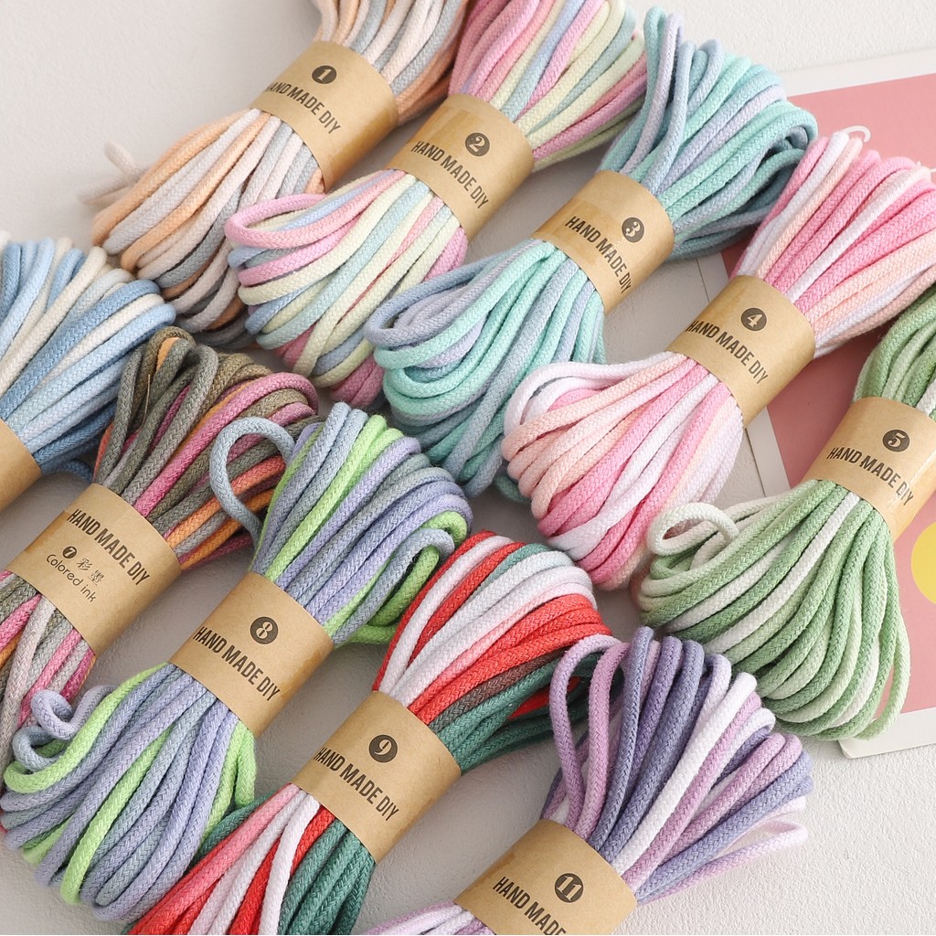 [4mm] 10m Segment Dyed Cotton Rope Gradient Color Braided Rope Colorful Beading String DIY Large Hole Bead Rope Keychain Backpack Lanyard