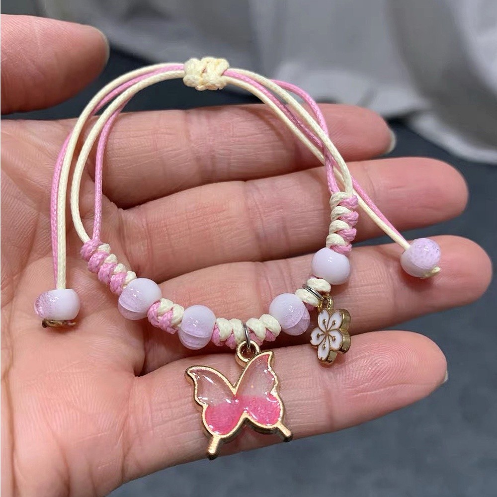 Handmade Adjustable Butterfly Charms Bracelet Boho Woven Rope Beaded Friendship Bracelet