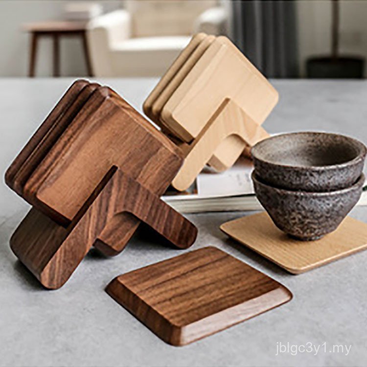Persegi Hitam Walnut Kayu Pepejal Tea Coaster Kayu Beech Pad Penebat Haba Pemegang Cawan Kopi Coaster Pad Tahan Panas Hiasan Hadiah Seni Teh