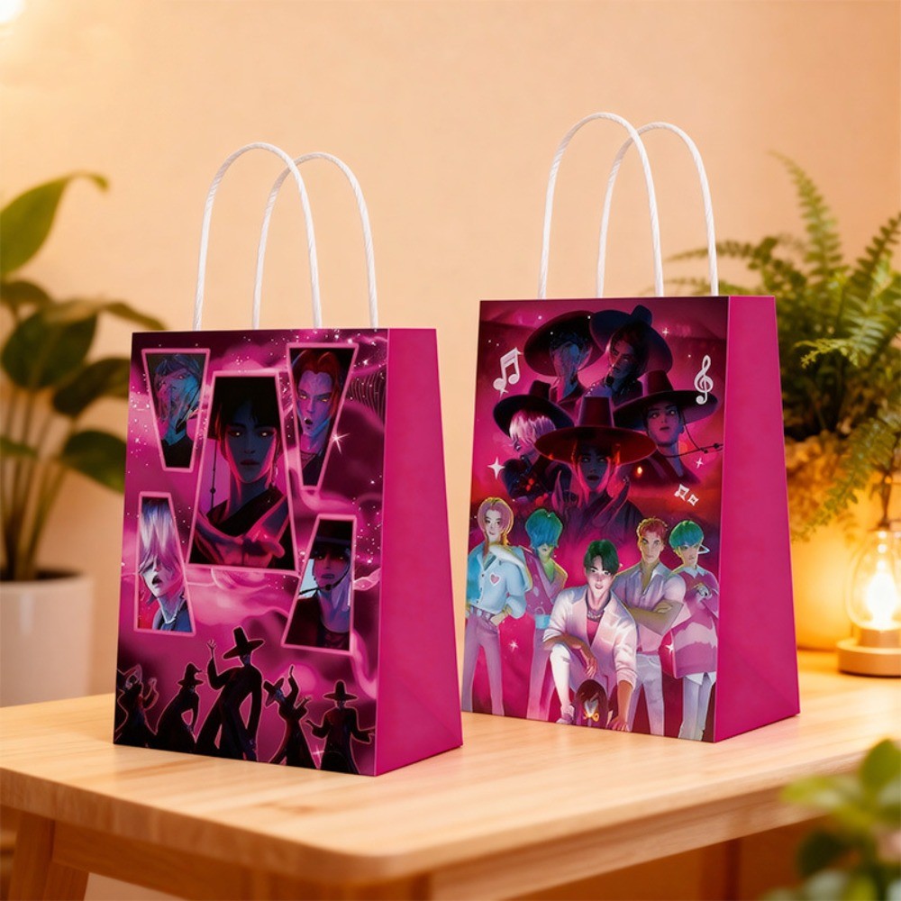 12pcs Saja Boys Gift Bag Sticker Birthday Favor Paper Bag KPop Demon Hunters Film Anime Merchandise Tote Bag