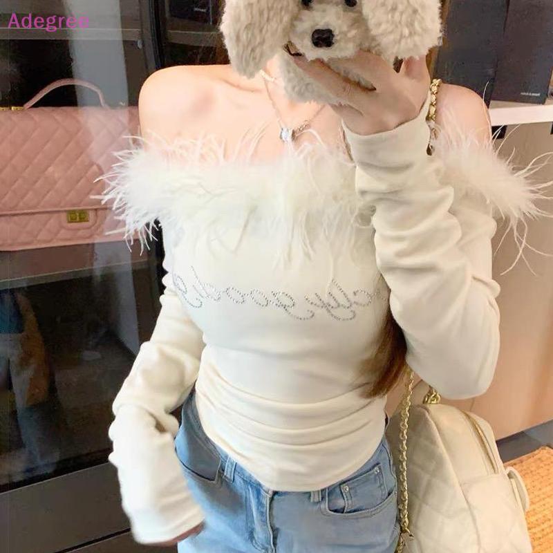 Adegree Women's Autumn Off-Shoulder Fur Collar Sweater