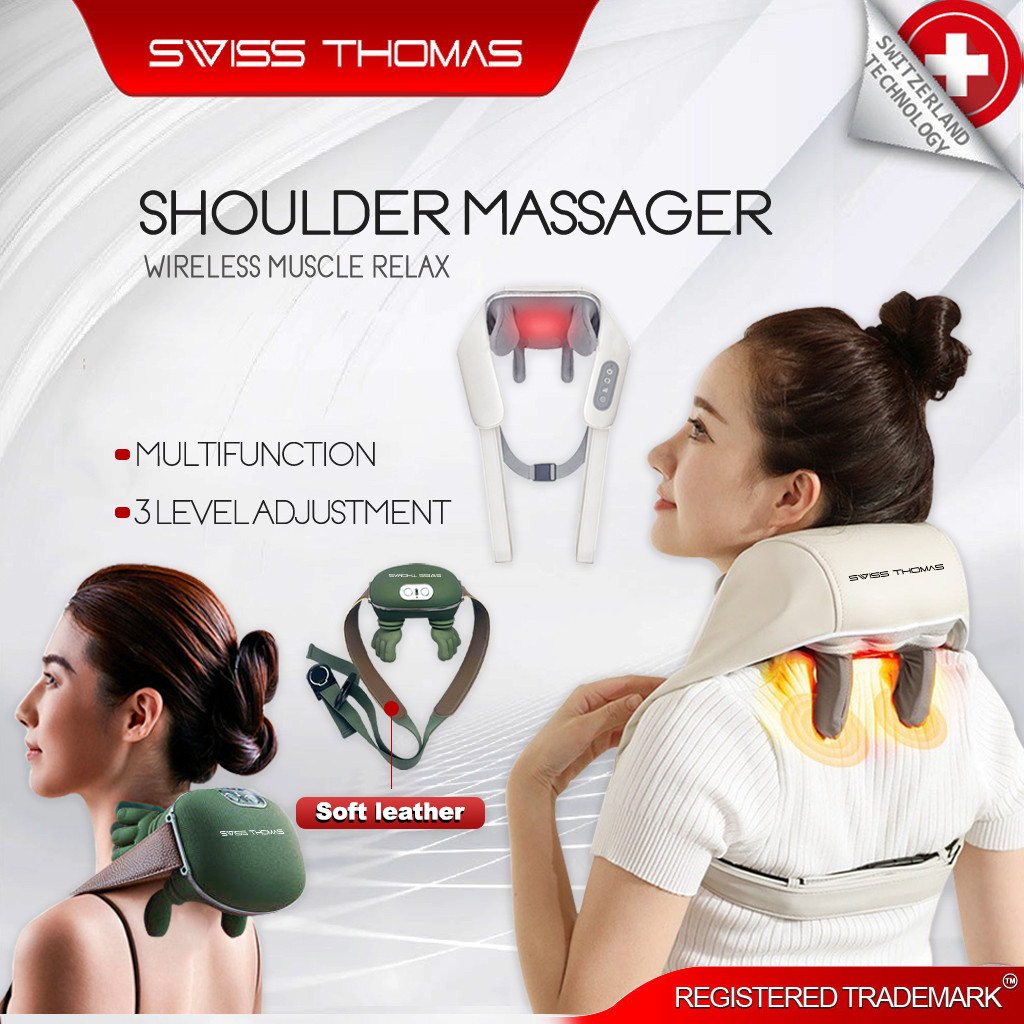Swiss Thomas Neck Shoulder Massager (Pengurut Bahu) Wireless Body Kneading Muscle Massage Relax Hot Shawl Pain Relief