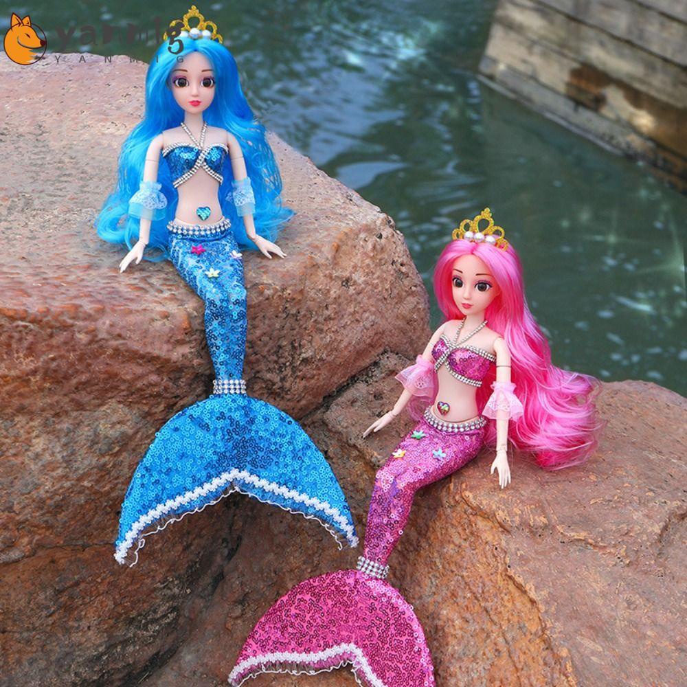 YANMIG 42cm Mermaid Doll, Multi Joints Movable Pretty Princess Doll,  Eyes Exquisite with Seahorse, Magic Wand Gift Pack Children's Birthday Gifts