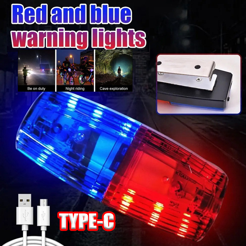 USB Rechargeable Shoulder Warning Safety Bike Red&Blue LED Strobe Warning Light Police Shoulder Clip Flashlight 1Pcs