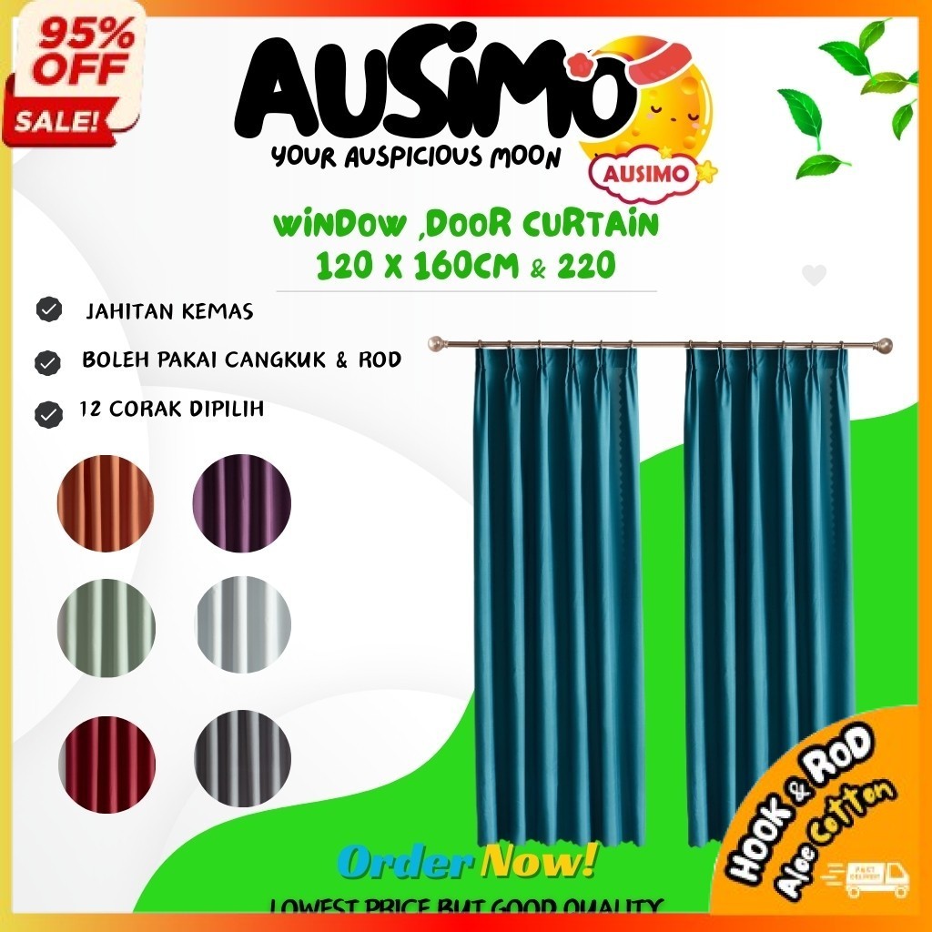 #LBP1 Curtain Plain Cangkuk Semi Blackout Hook Modern Langsir Tingkap Pintu Bilik Sliding Door Curtain Murah