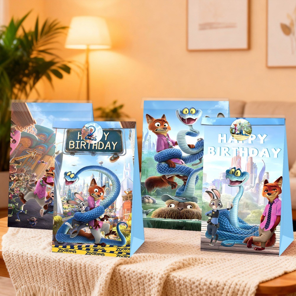 Zootopia 2 Gift Bag Nick Judy Gary Sticker Birthday Favor Paper Bag Film Merchandise Tote Bag Party Decorations