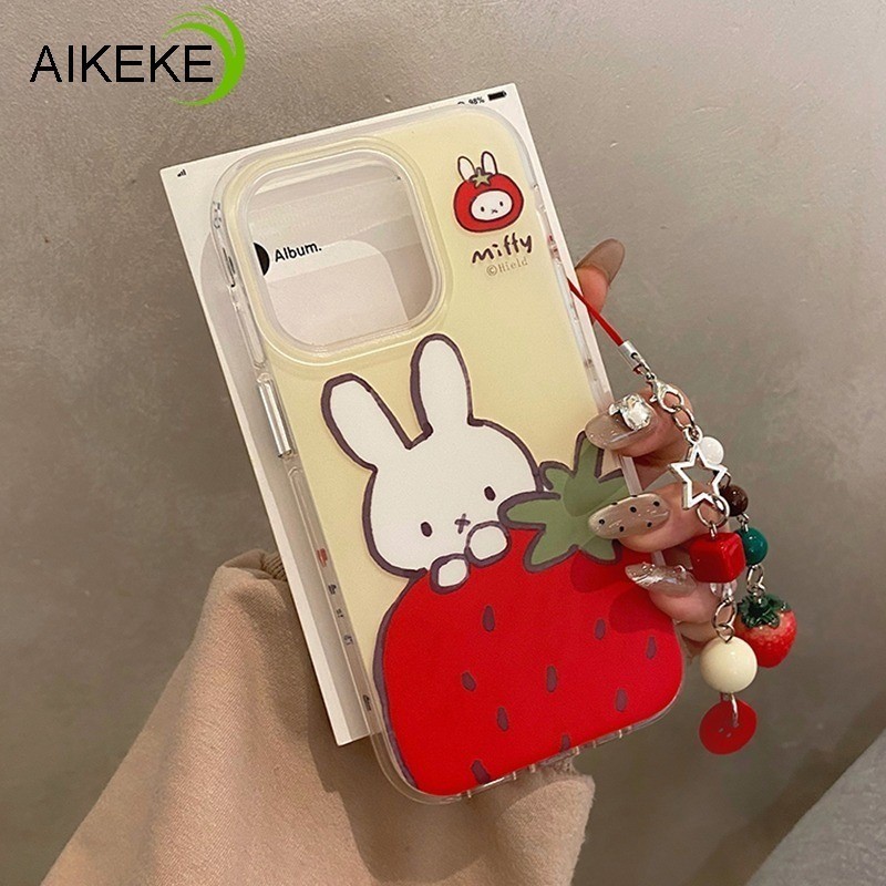 Cute Strawberry Bunny Casing For Infinix Itel S25 Ultra S23 Plus P65 P55 P40 Plus A90 A80 A70 A60 A60S A50C A06 A05S A04 5G 4G Cute Strawberry Bracelet Phone Case Clear Back Cover