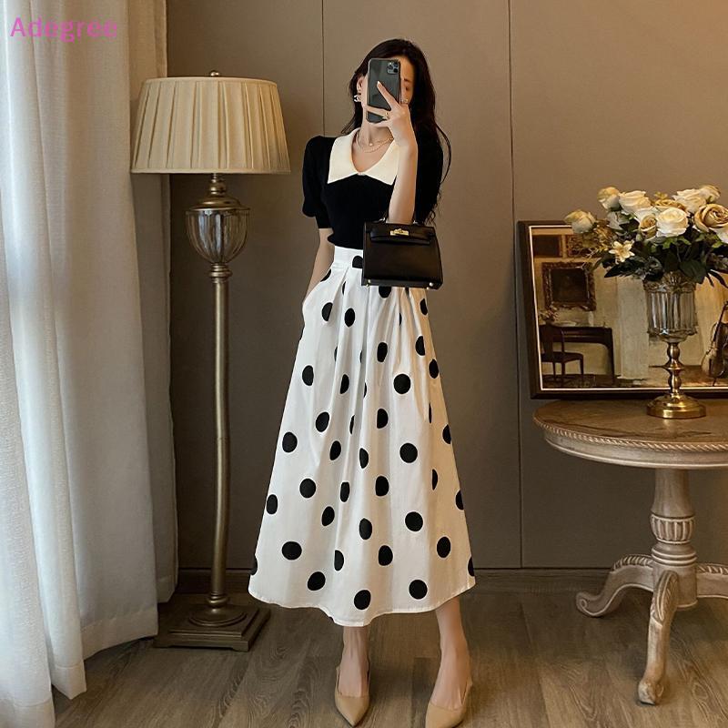 Adegree French Retro Hepburn Style High-Waist Polka Dot Two-Piece Set