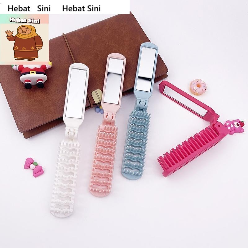 QSKstoreTools Hollow Comb Foldable Small Hair Comb 2 In 1 Hair Brush With Mirror Portable Massage