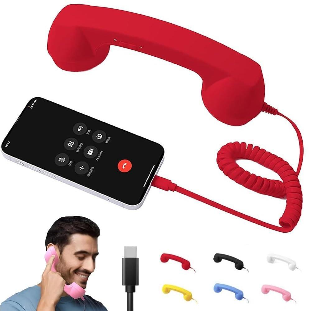Type-C Retro Phone Handset For Cell Phone To Landline Adapter Vintage Old Telephone Handset Bulk Microphone Speaker Handheld Receiver For Mobile Old School Pad