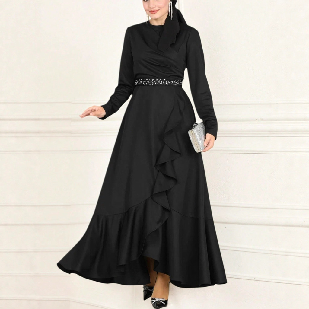 GDTIMA NEW Abaya Dress Baju Raya Viral Turkish Arabic Robe Jubah Muslimah Elegant Black Dinner dress
