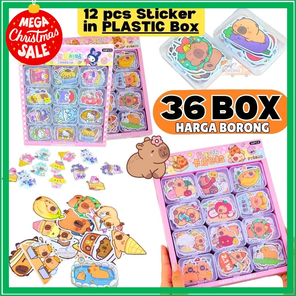 BORONG【36 Box】12pcs Capybara Sticker Box Set Birthday Goodies Doorgift Kids Sanrio Kuromi Cute Stickers Kapibala 卡皮巴拉贴纸