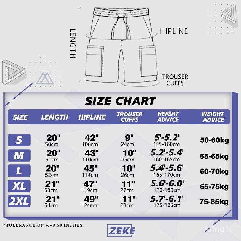 ZEKE B0032 Lelaki Seluar Pendek Cargo Shorts Cutting Straight Cut Trouser Men Tactical Six Pocket Working Menswear Cargo Pants