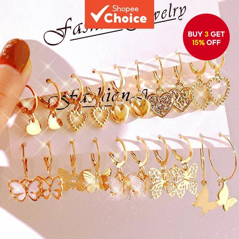 20Pcs/Set Luxury Gold Silver Heart Butterfly Drop Earrings for Women Accessories Hypoallergenic