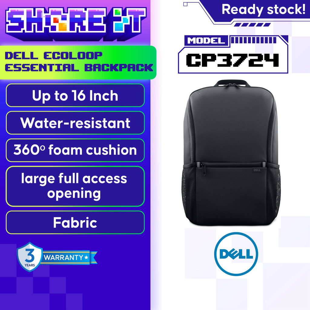 DELL EcoLoop Backpack CP3724 for 14-16” Laptops – Eco-Friendly Lightweight Water-Resistant for Work Business School