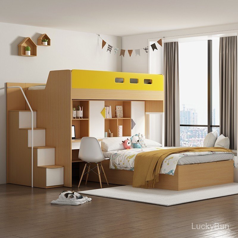 Katil Gabungan Katil Ibu dan Anak Kanak-Kanak Katil Tatami Berbilang Fungsian Katil Tinggi-Rendah Menjimatkan Ruang Katil Dua Lapisan Gaya Berperingkat