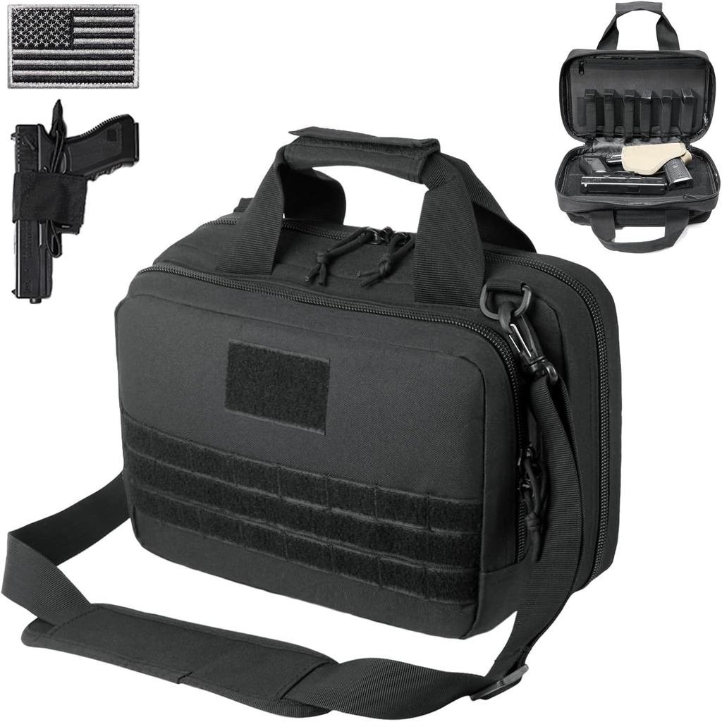 DBTAC Gun Case Bag XS | Tactical 1~2 Pistol Bag Firearm Shooting Case with Lockable Zipper for Shooting Range Outdoor Hunting | US Flag Patch + Universal Holster Included