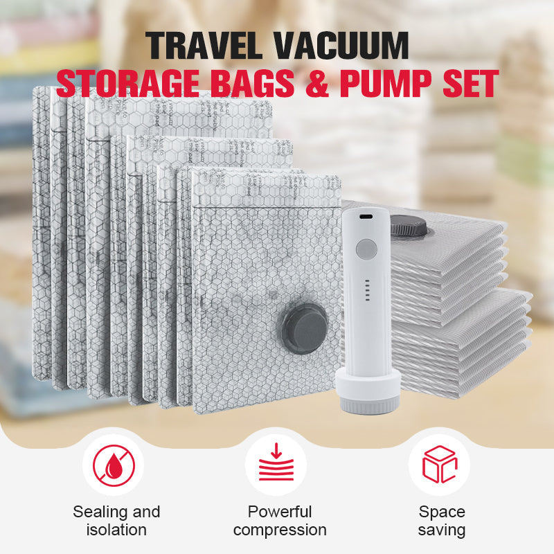 19 Pcs Travel Vacuum Storage Bags, with Rechargeable Electric Pump, Space Saver Vacuum Sealed Bags, For Luggage Clothing & Blankets