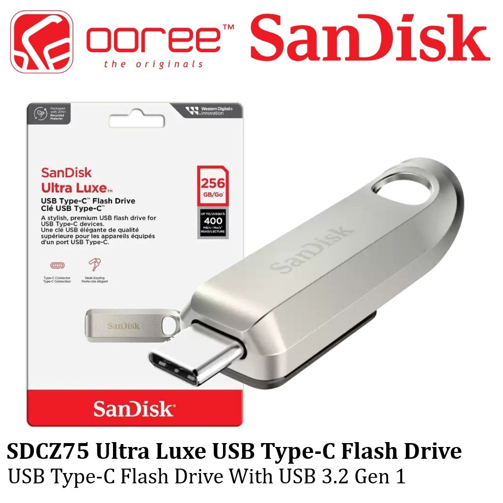 SanDisk Ultra Luxe CZ75 Type-C USB 3.2 Flash Drive 300MB/s 64GB-256GB PenDrive Thumbdrive Metal