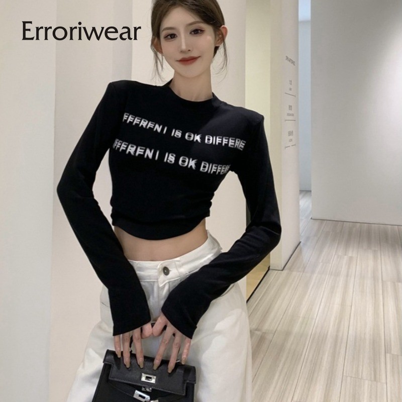 Erroriwear Women 2025 Fashion Blouse Round Neck Long Sleeve Letter Print Design Casual Street Wear Style