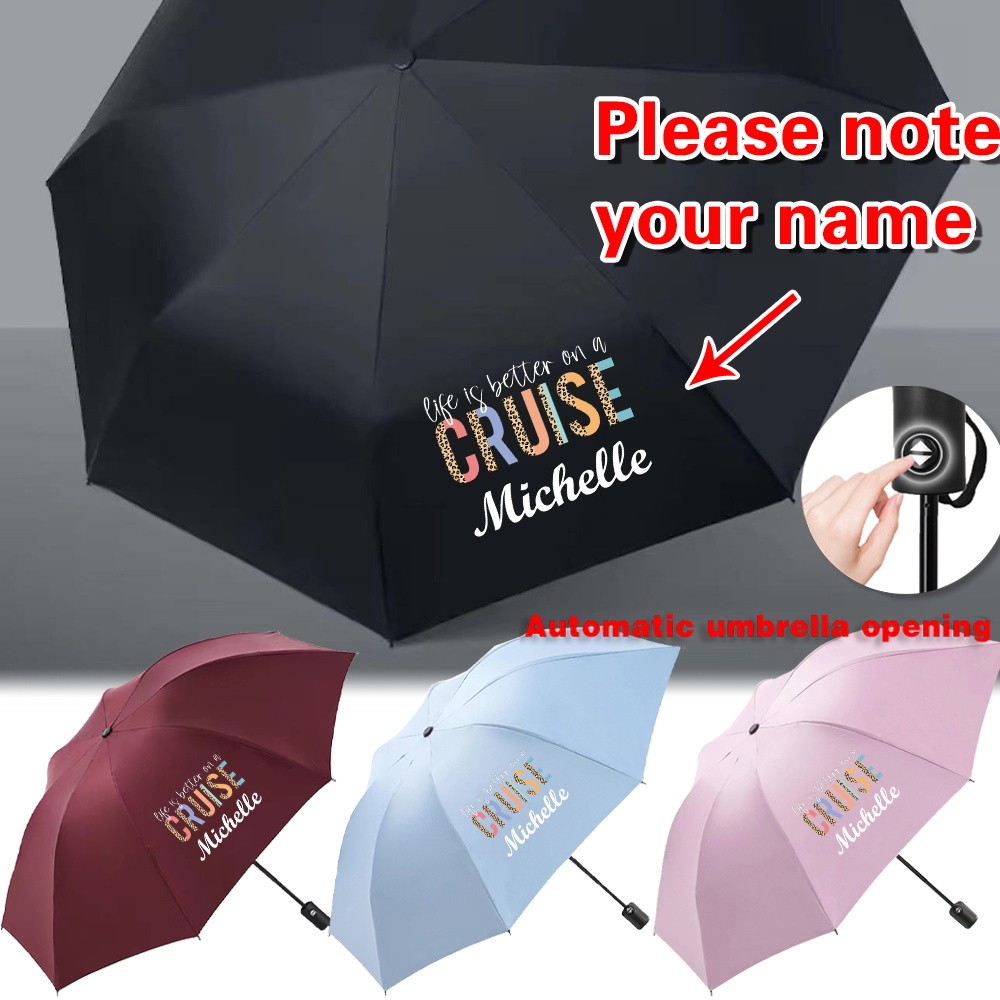 Custom text Light Blue Fully Automatic Intelligent Umbrella Lightweight and Fashionable Umbrella Personalized Pattern