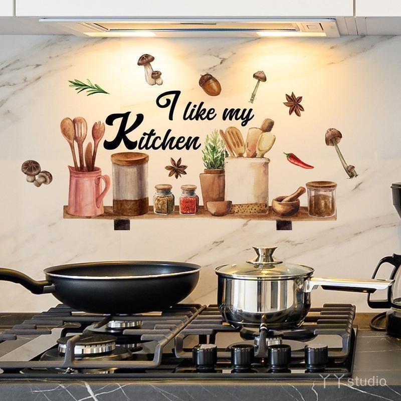 Pelekat Dinding Dapur, Reka Bentuk Seronok, 30 * 60cm, untuk Perkakas Masak, Hiasan Rumah, Sesuai untuk Restoran, Pelekat Kalis Minyak, Pelekat Dinding Bilik, untuk Dinding Rumah