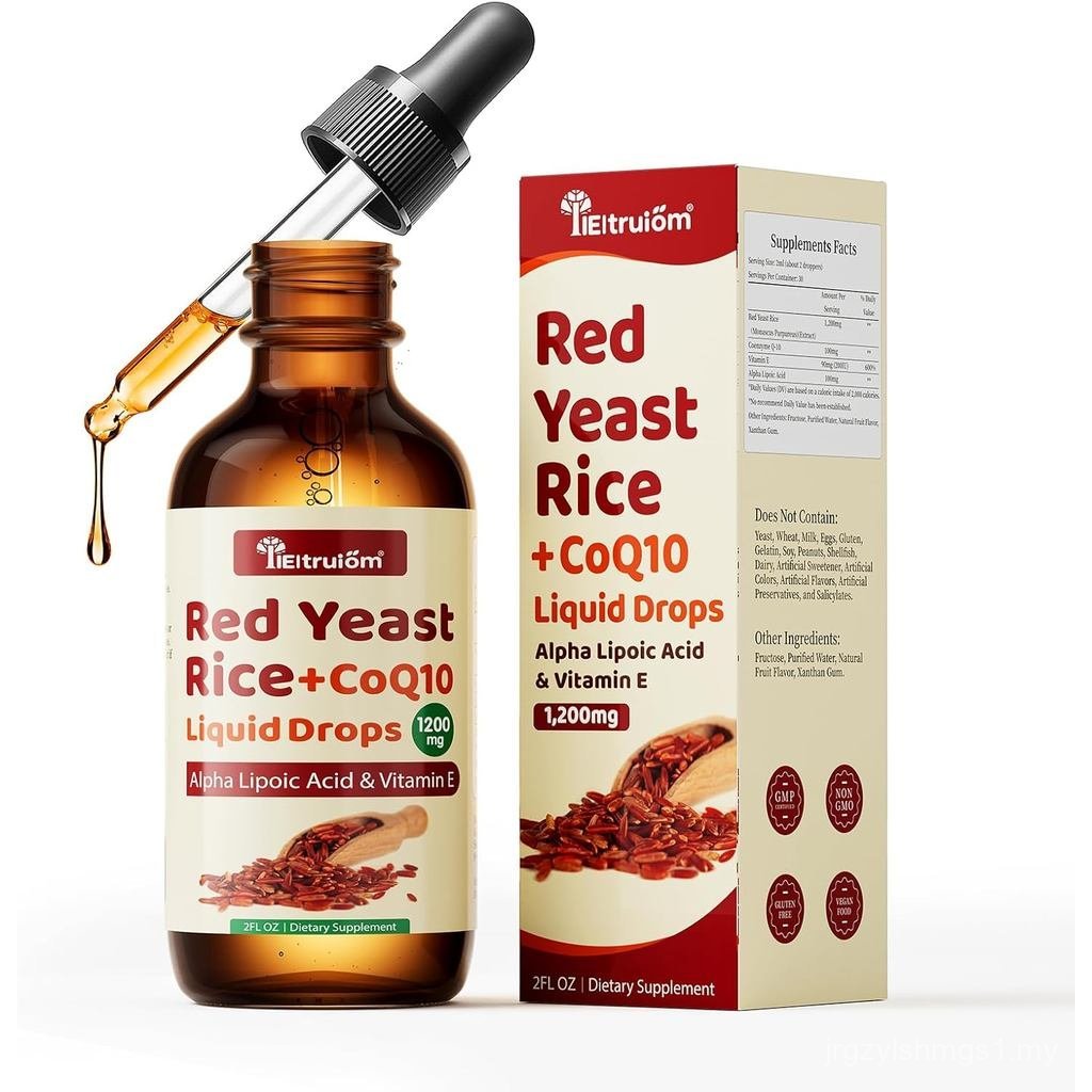llEltruiom Red Yeast Rice with Cog10 Drops, Organic Red Yeast Rice 1200mg with Alpha Lipoic Acid forCholesterol Support, CoQ10 100mg for Heart Health Support -2 oz, Citrinin Free