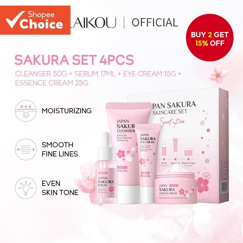 LAIKOU Sakura 4pcs/Set Skin Lighten Blemishes Moisturizer Fade Dark Circle Eye Cream
