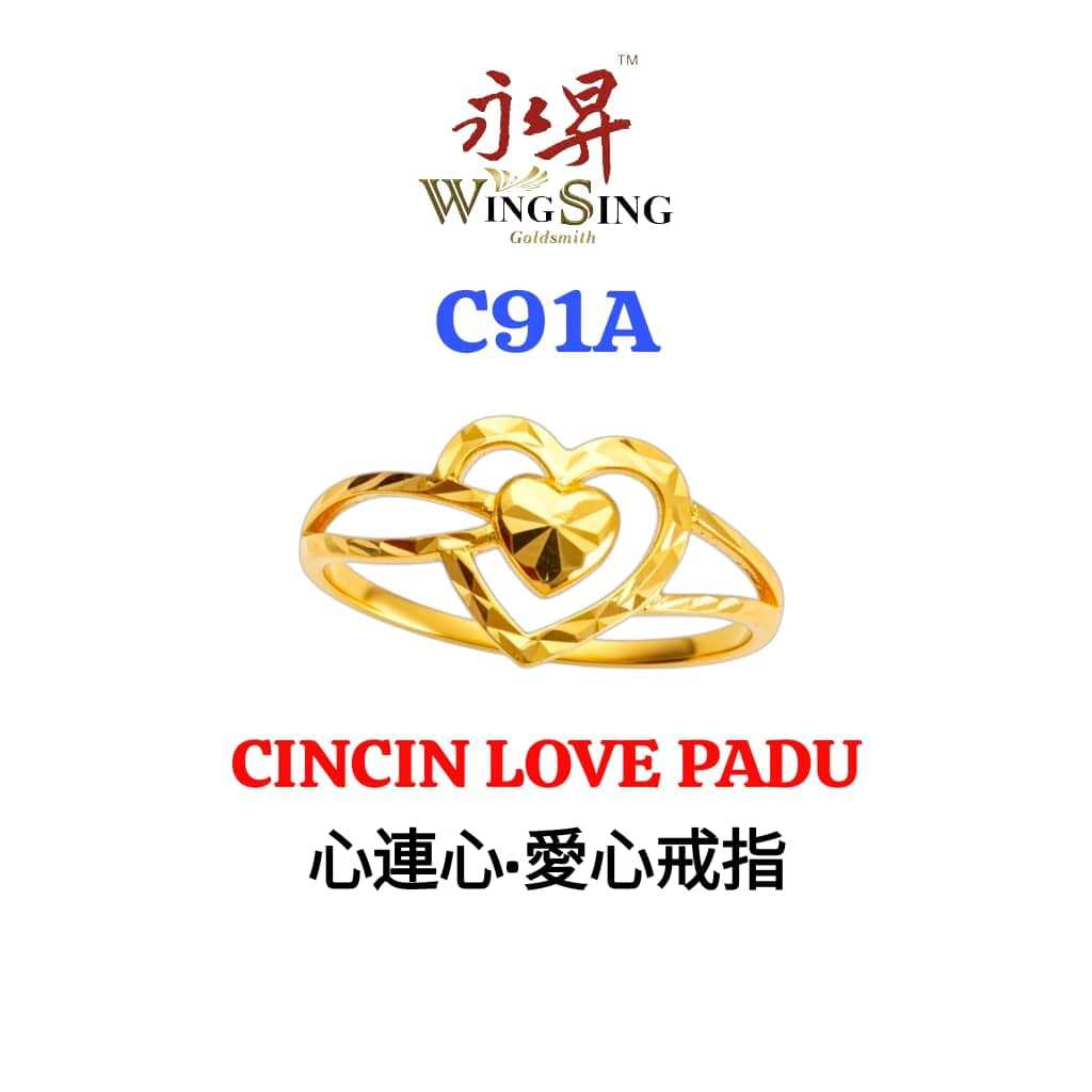 Wing Sing Cincin Love Padu Emas 916 / 一心一意戒指 / 916 Gold Ring 916