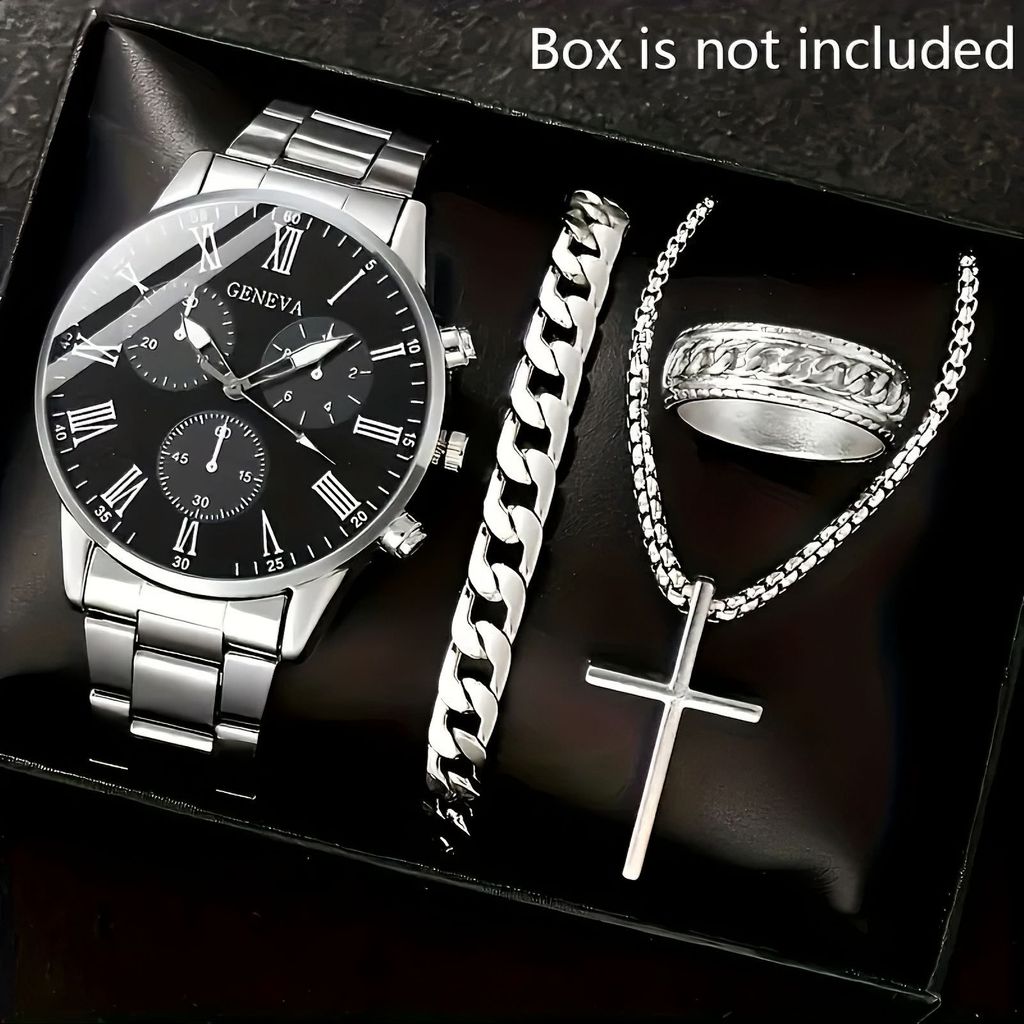 Watch Set Fake Three-Eye Watch Men Steel Band Glass Quartz Watch Business High-Sensation Men's Watch 12.5
