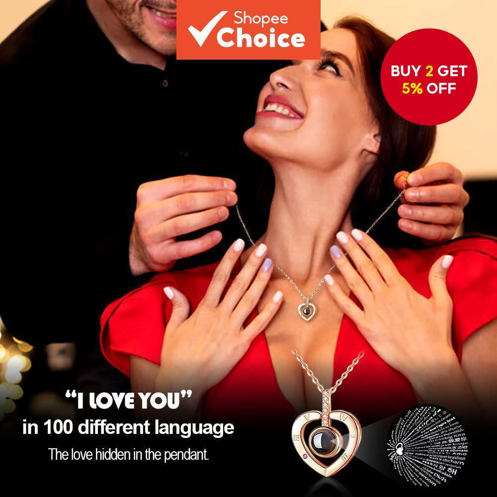 100 Languages Love Projection Necklace for Women Heart Pendant Romantic Gift