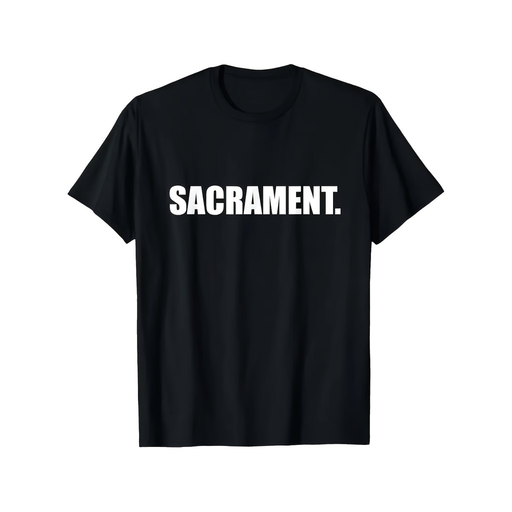 Women's Sacrament Lettering T-Shirt - Catholic Religious Apparel with Bold White Text Print, Round N