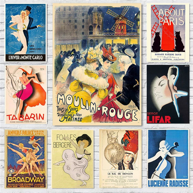 France Theatre Entertainment Poster Theatre Dancing Vintage Prints Canvas Painting Wall Art Pictures Home Living Room Decoration