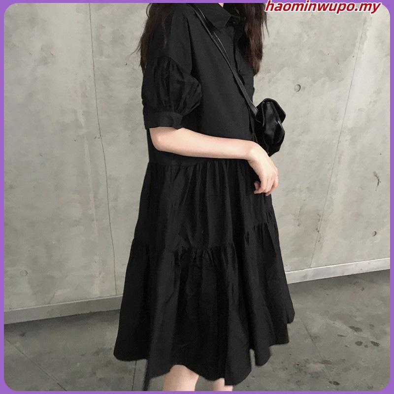 Hepburn Little Black Dress 裙子女夏季新款韩版学生宽松衬衫裙赫本a字小黑裙连衣裙女中长款xaimen.my